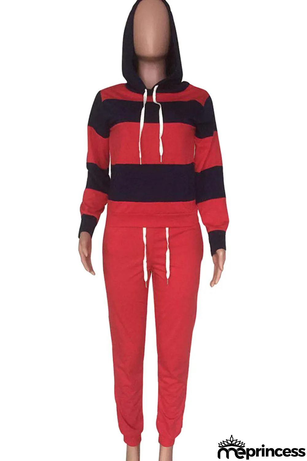 Red Polyester OL Striped Patchwork Print pencil Long Sleeve Two Pieces