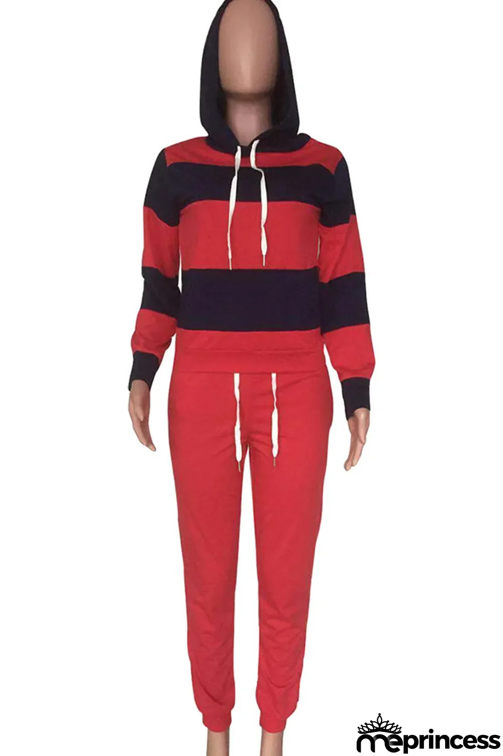 Red Polyester OL Striped Patchwork Print pencil Long Sleeve Two Pieces