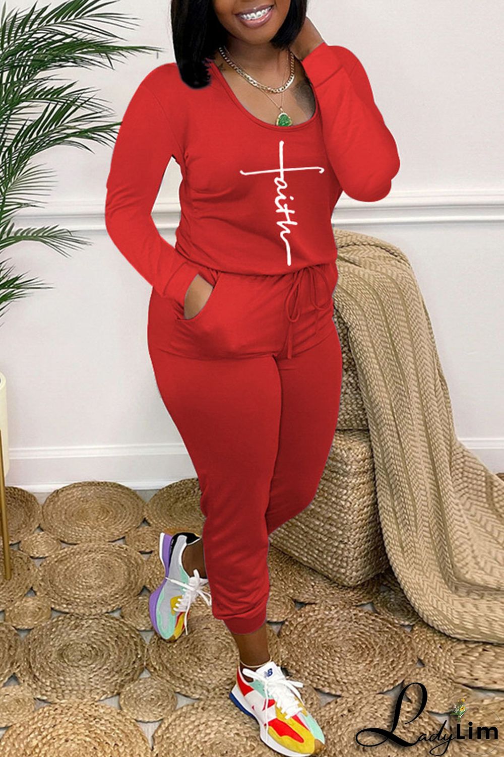 Light Blue Casual Print Bandage Patchwork O Neck Regular Jumpsuits