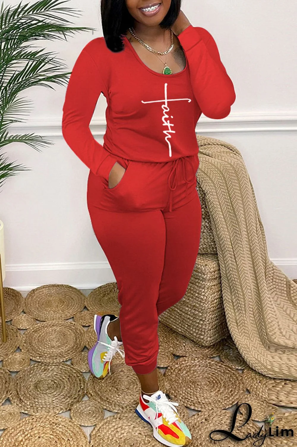 Light Blue Casual Print Bandage Patchwork O Neck Regular Jumpsuits