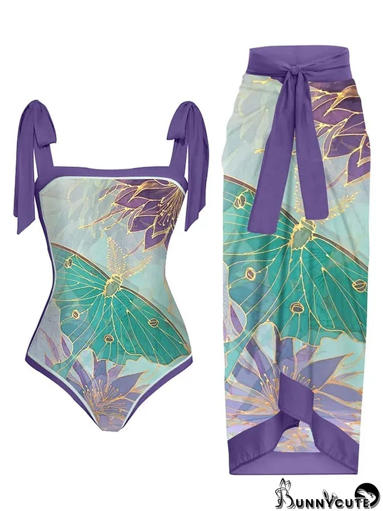 Women's Vintage Butterfly Floral Print One-Piece Swimsuit