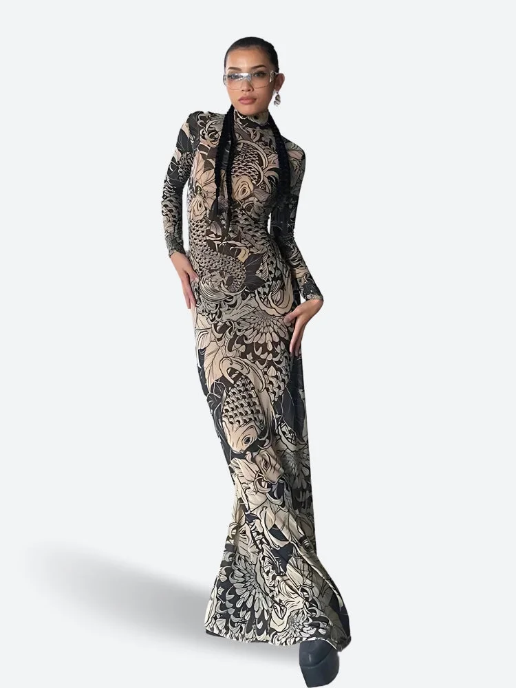 Brownm Tattoo Maxi Dress