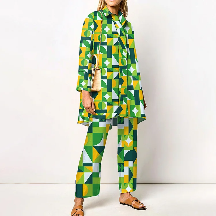 Irregular Geometric Triangle Long Sleeve Two-Piece Set