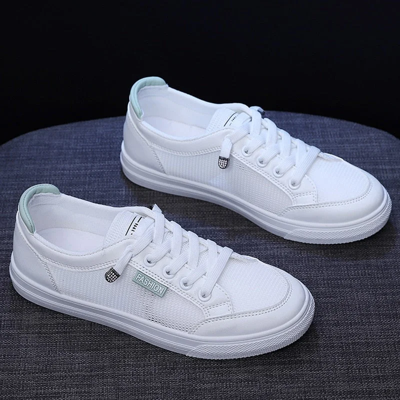 Women Sport Sneakers Mesh Breathable White Shoes Running Lace-up Mesh Platform Sneakers Casual Summer flat Vulcanize Shoes