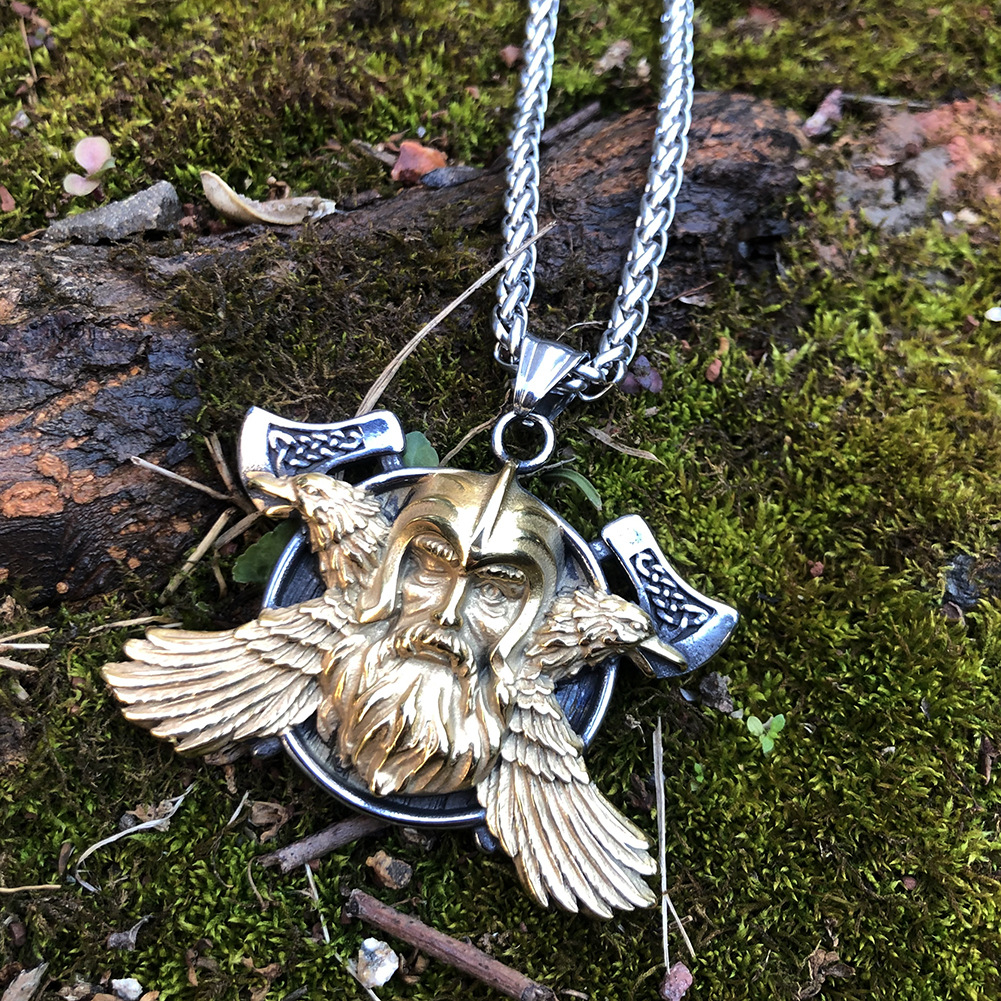 Viking Odin Axe Two Tone Stainless Steel Necklace