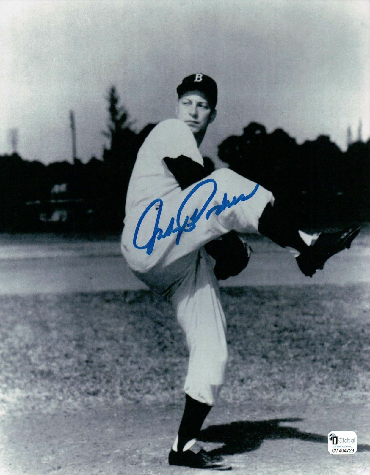 Johnny Podres Signed 8X10 Photo Poster painting Autograph Dodgers Pose One Leg B/W Auto GAI COA