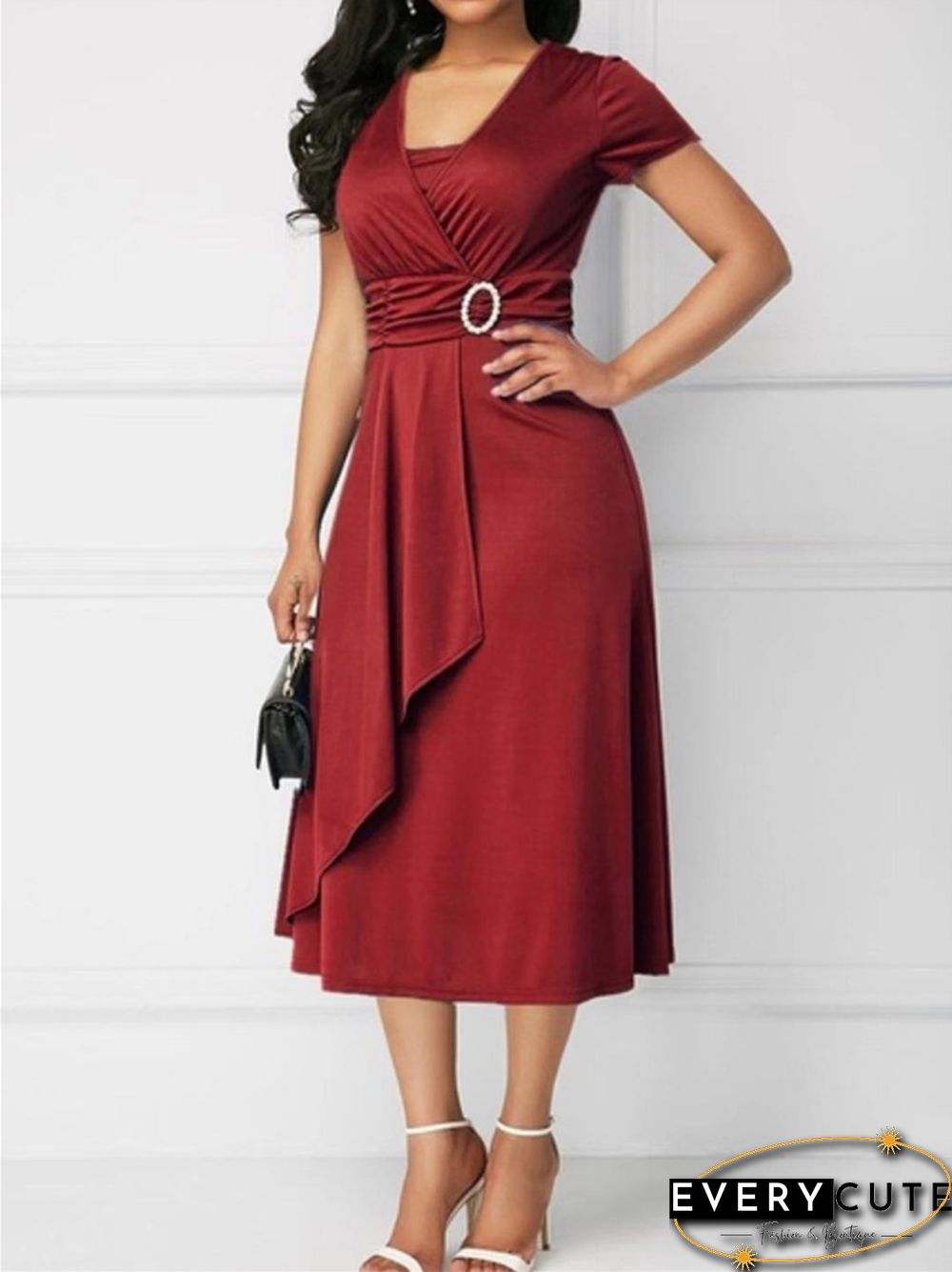 Fashion Temperament Asymmetric Skirt V-neck Dress Party Evening Dress Black Dresses