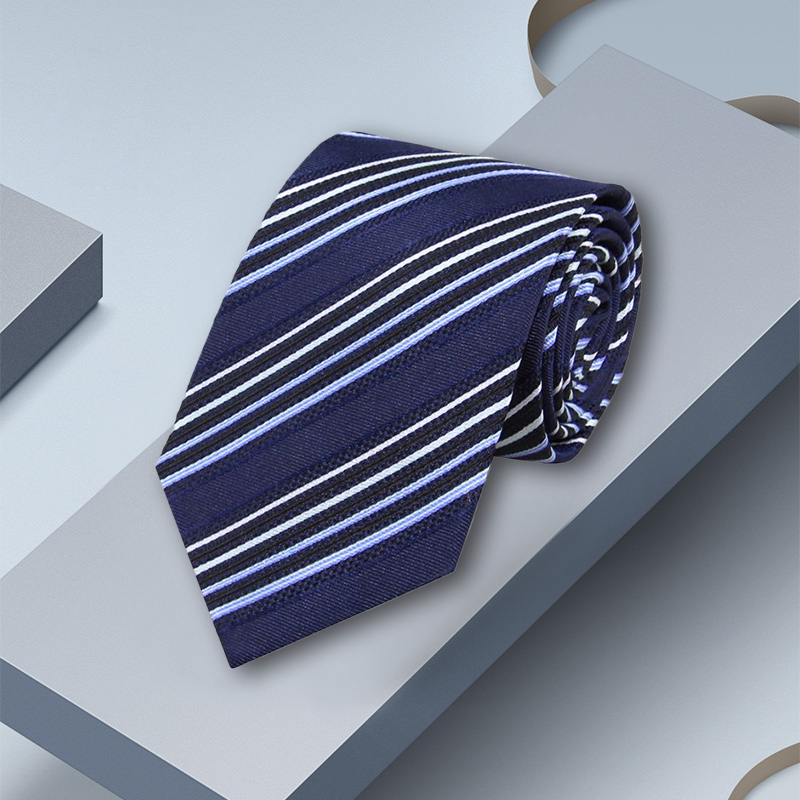 Cravate en soie rayée bleue 8 cm pour homme- SOIE PLUS
