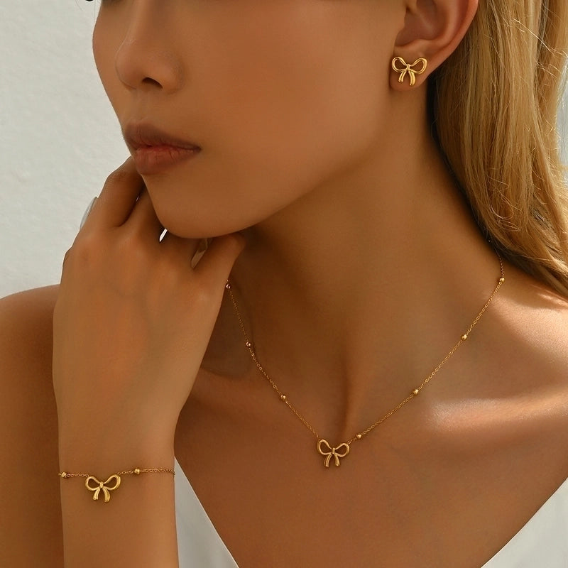 Minimalist Bow Knot 304 Stainless Steel Jewelry Set