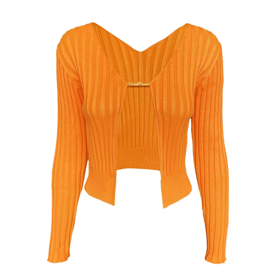 Uveng 2025 Explosion Sweater Woman Sexy Deep V Gold Standard Long-Sleeved Knitted R-Shirt