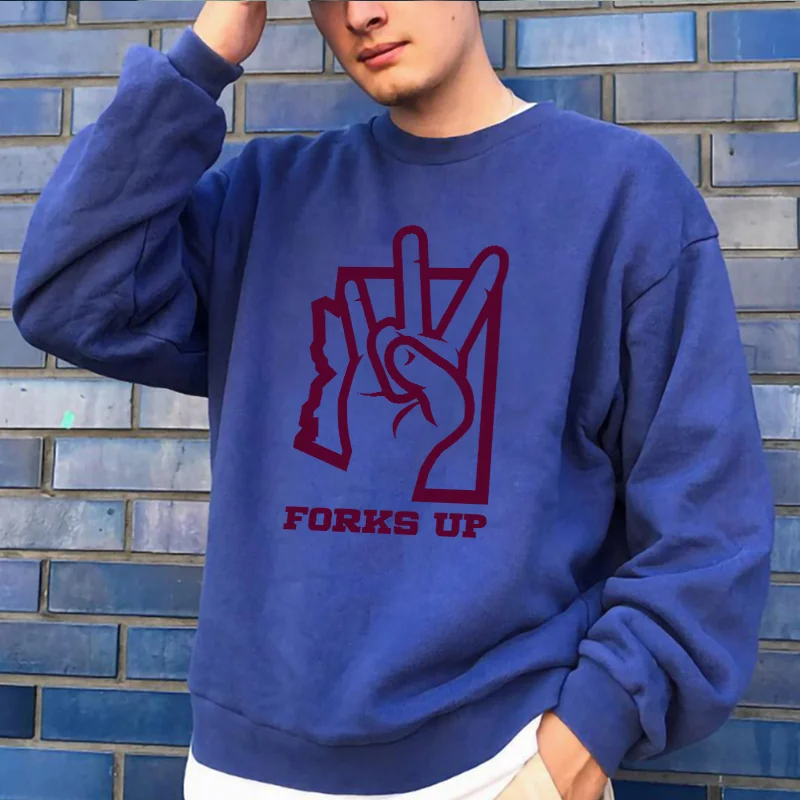 Forks Up Graphic Crew Neck Basic Men’s Sweatshirt