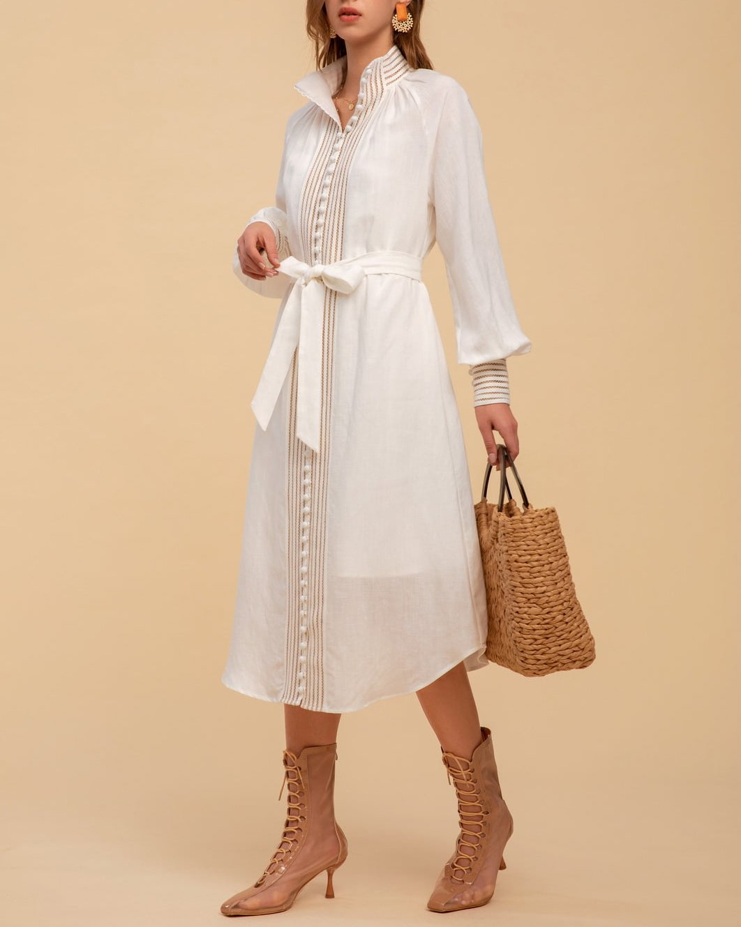 Buttoned Linen Midi Dress