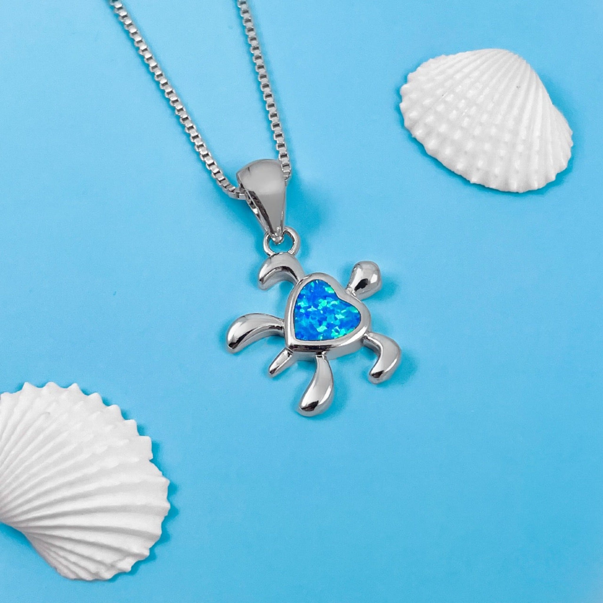 Opal Sea Turtle Heart Necklace