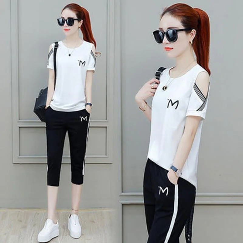 2020 New Loose Plus Size Women Sets Short Sleeve T Shirt And Pants Female Sets