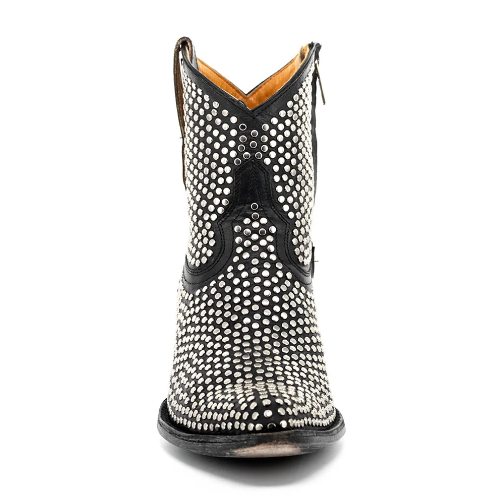 Black Pointed Toe Studded Western Boots for Women with Zipper