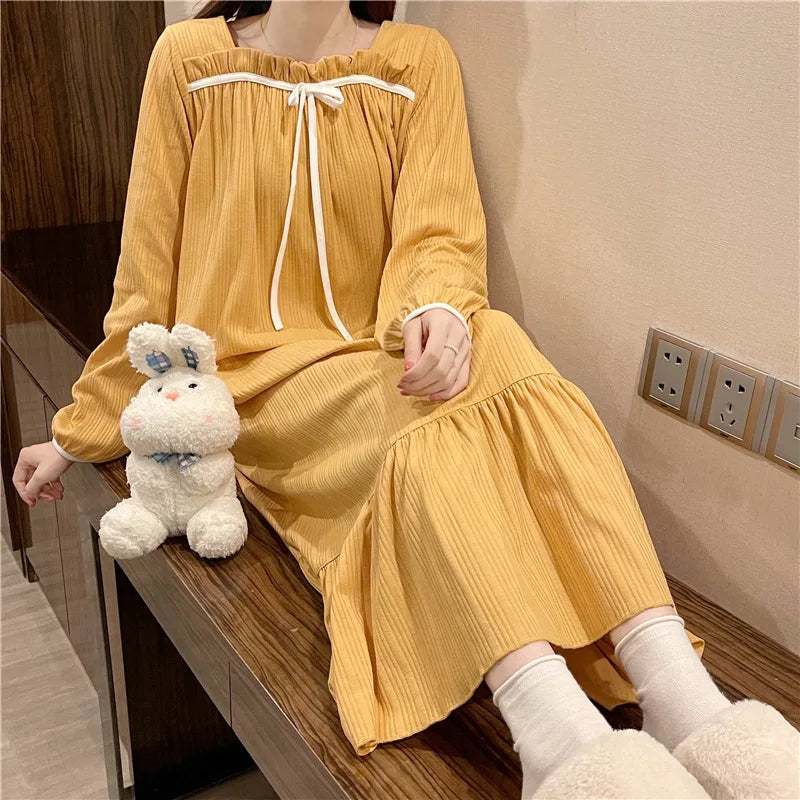 New Long-Sleeved Nightgown Female Spring And Autumn Summer Students Princess Wind Big Size Dress Nightgown Pajamas Homewear LANFUBEISI