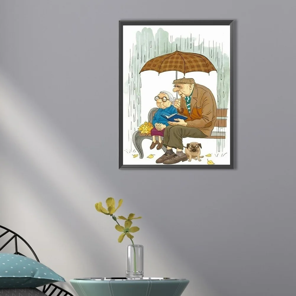 Full Round Diamond Painting 30*40cm - Old Couple Dating In The Rain