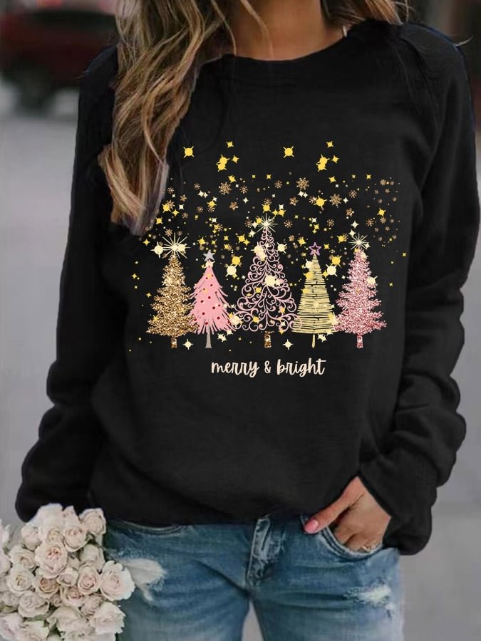 Women's Merry And Bright Christmas Print Casual Sweatshirt