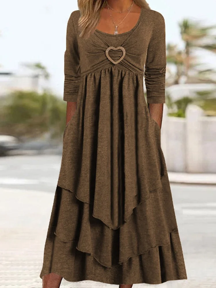 Solid Color Waist Skimming Love Decorated Cake Maxi Dress