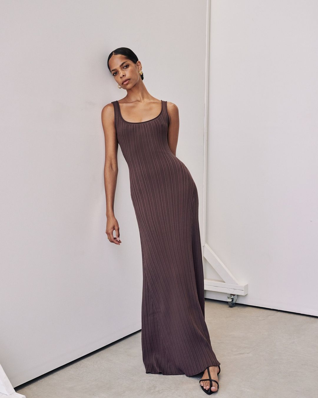 Ootddress Knit Ribbed Slim Maxi Dress Female Backless Scoop Neck Fashion Elegant Party Looks Long Dress Patchwork Knitwear Dress