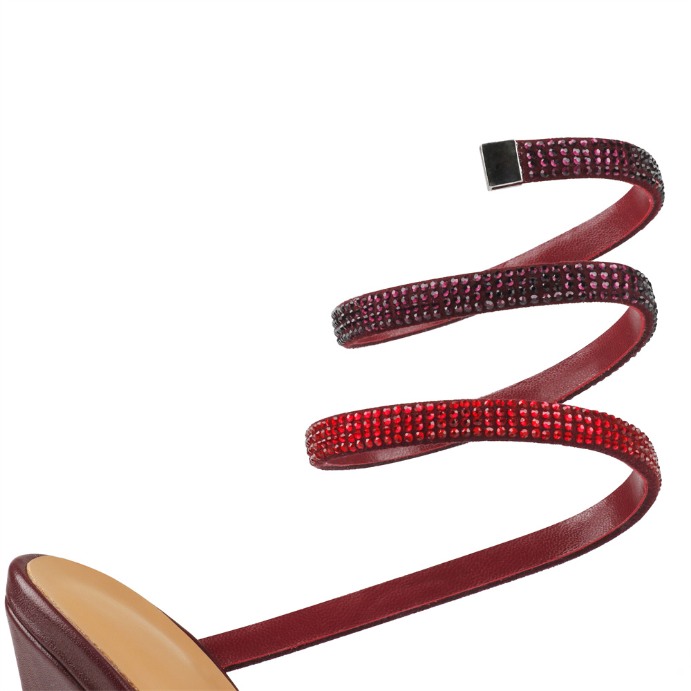 120mm Women's Cross Strappy Sandals Rhinestone Heels Red bottom Pull-on Sexy Stilettos-MERUMOTE