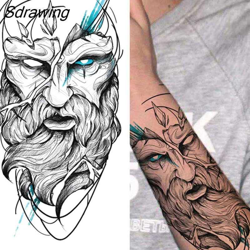 Sdrawing Wolf Temporary Tattoos For Men Women Adult Fake Lion Tattoo Sticker Tiger Black Tribal Body Art Drawings Tatoos Arm