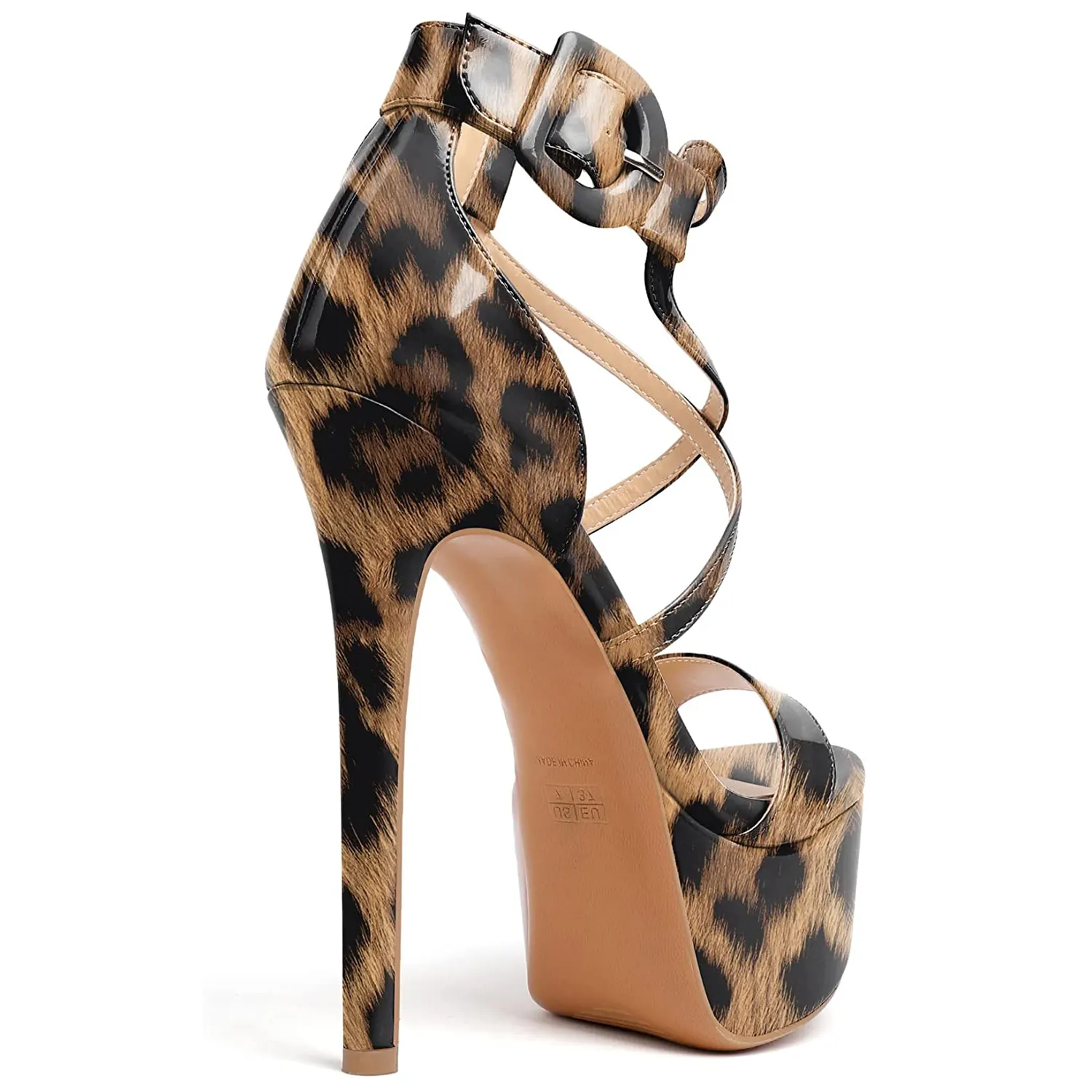 150mm Women's Platform Stiletto Open Toe Ankle Strap Crisscross Sandals-vocosishoes