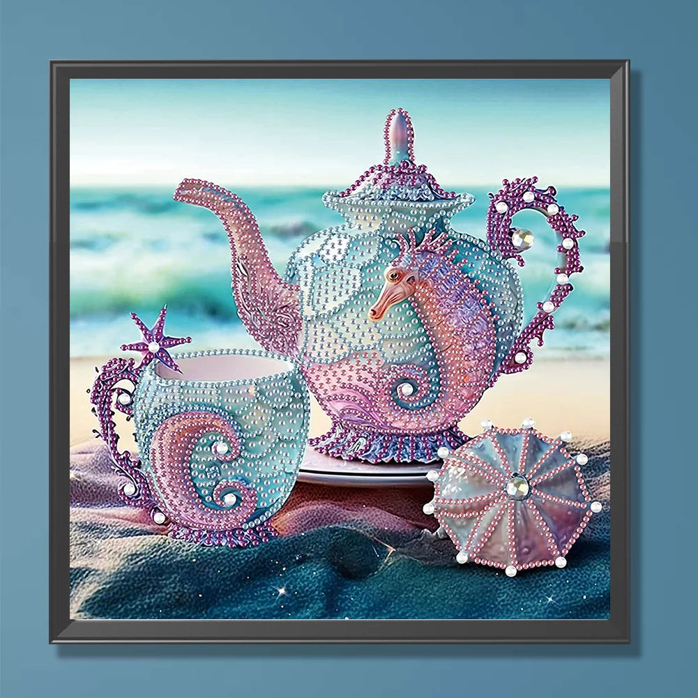 Diamond Painting - Partial Special Shaped Drill - Beach Teacup(Canvas|30*30cm)