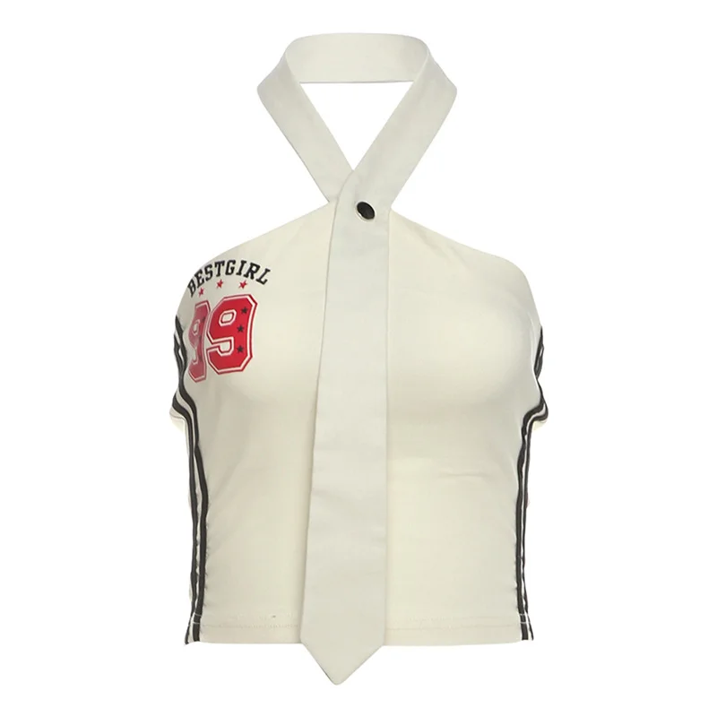 Uveng Uveng 2024 Summer Women's Tie Design Hanging Letter Print Slim Vest