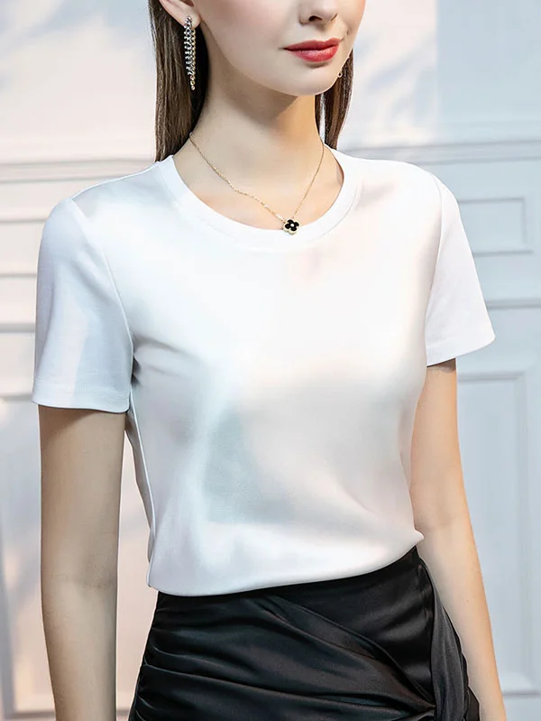 Short Sleeves Solid Color Round-Neck T-Shirts Tops