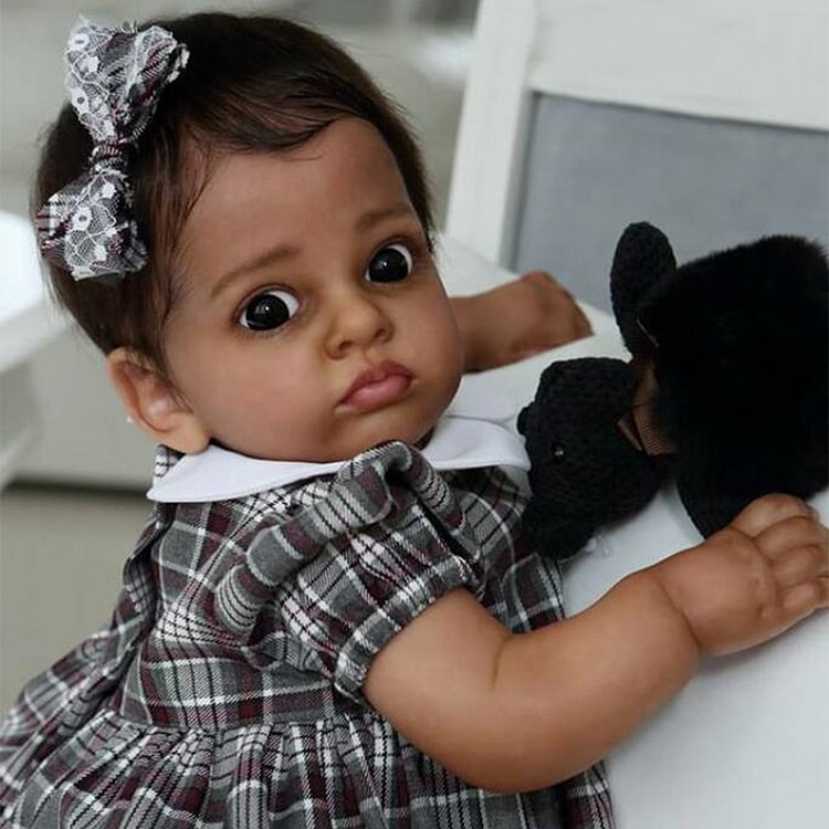  20" African American Soft Cloth Body Reborn Dark Brown Eyes Girl Toddler Baby Doll Maasa With Short Dark Brown Afro-Hair - Reborndollsshop®-Reborndollsshop®