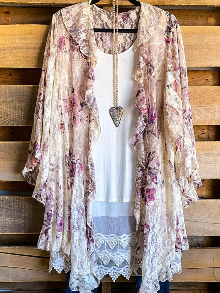 Oversized Casual Printed Kimono P176322967