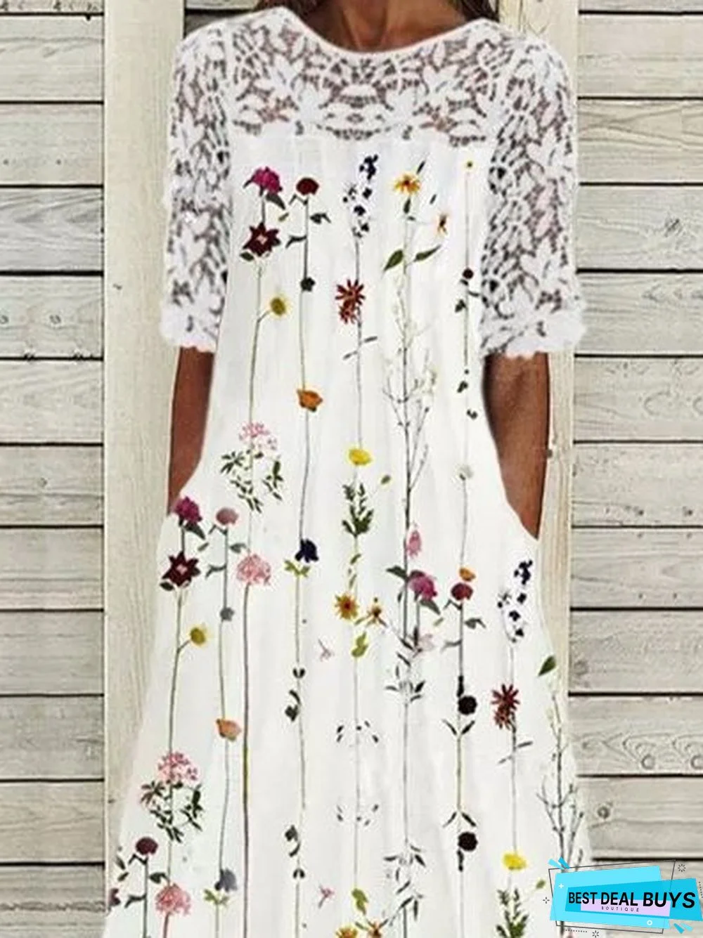 Cotton-Blend Floral Boho Loose Midi Dress