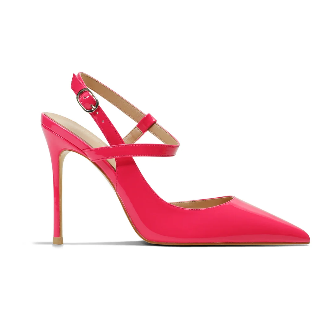 100mm Women Slingback Pumps Ankle Strap Jenlove Stiletto Mid Heel Close Pointed Toe Dress Shoes-MERUMOTE