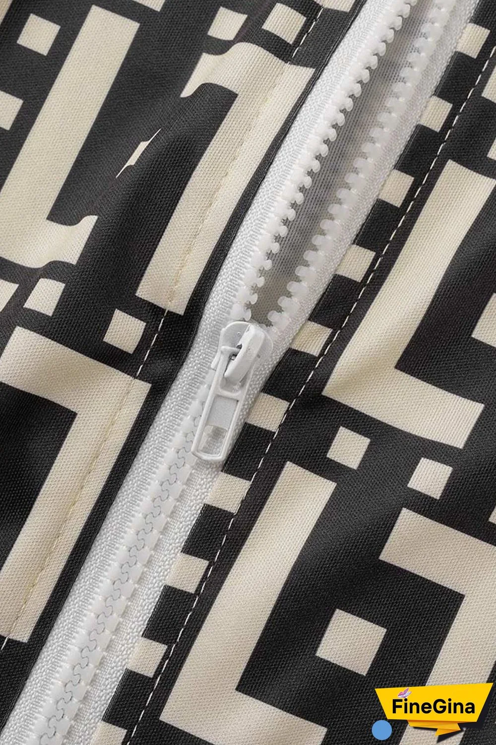 Coffee Casual Street Print Patchwork Zipper Long Sleeve Two Pieces