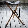 Retro Handmade Cowhide Genuine Leather Triangular Solid Wood Stool Outdoor Travel Folding Stool