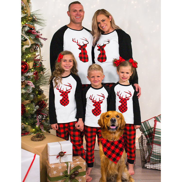 Buffalo Plaid Deer Christmas Family Pajamas