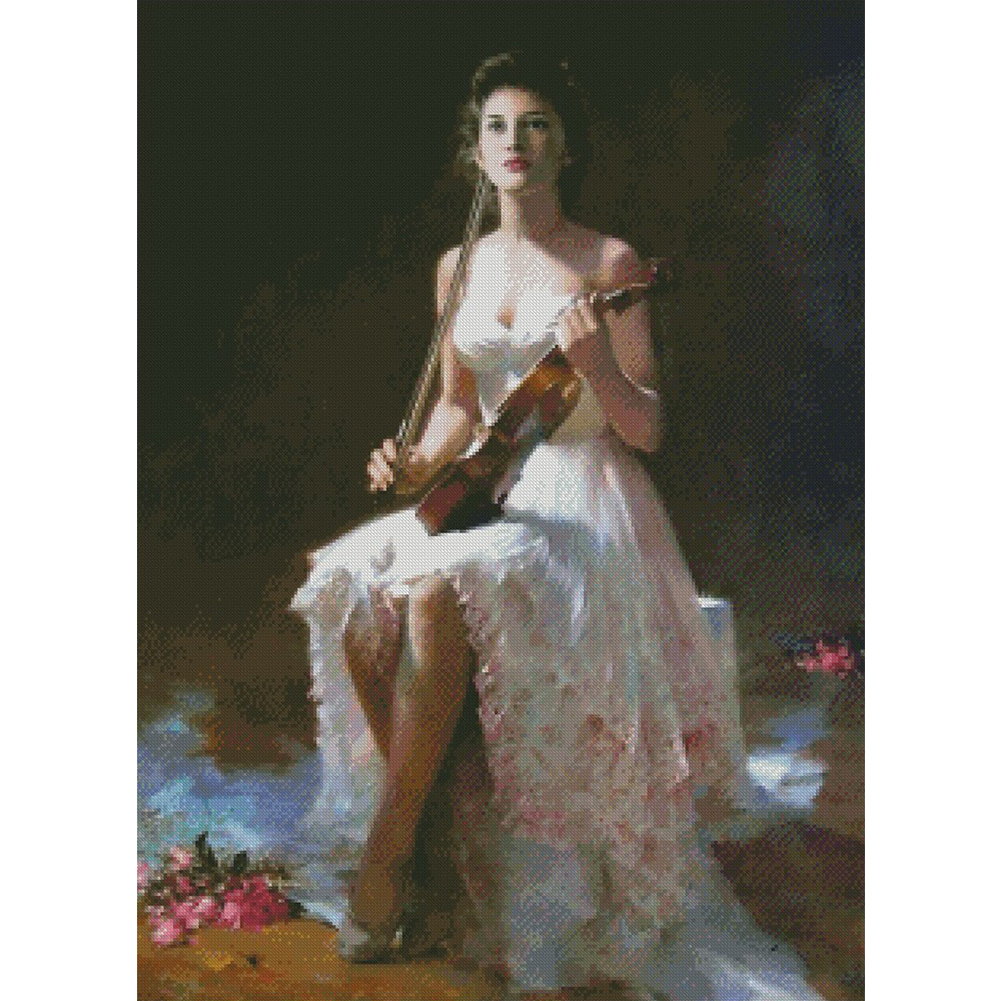 Girl Playing Violin 40*55CM (Canvas) Full Round Drill Diamond Painting gbfke