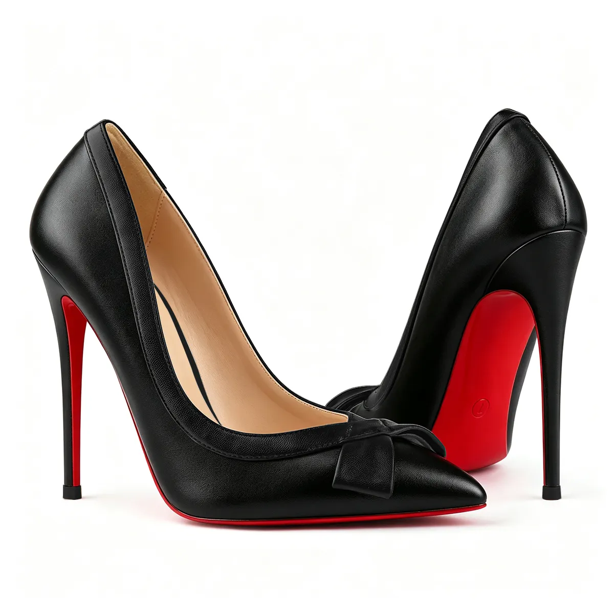 120mm Women Matte Stiletto Heels Bow Detail Red Bottom Evening Shoes-MERUMOTE