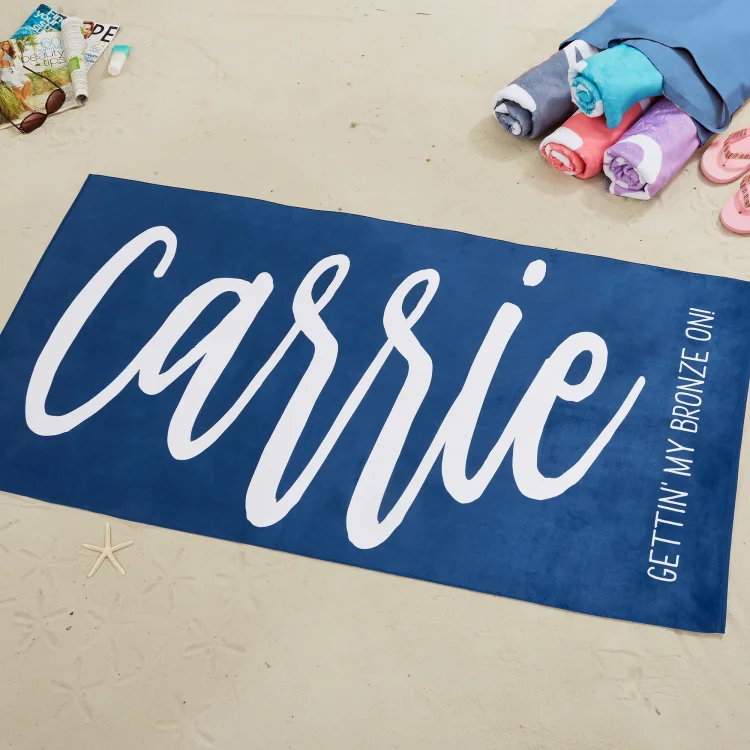 Personalized Beach Towel Customized 1 Name Blue Towel Blanket Summer Gift for Family/Friends
