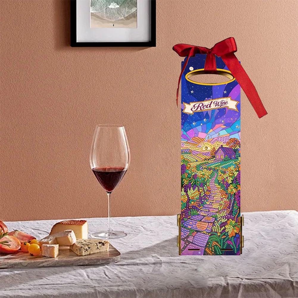 Wooden 5D/DIY Diamond Painting Art Wine Bag Kit for Party Wine Decor (Landscape)