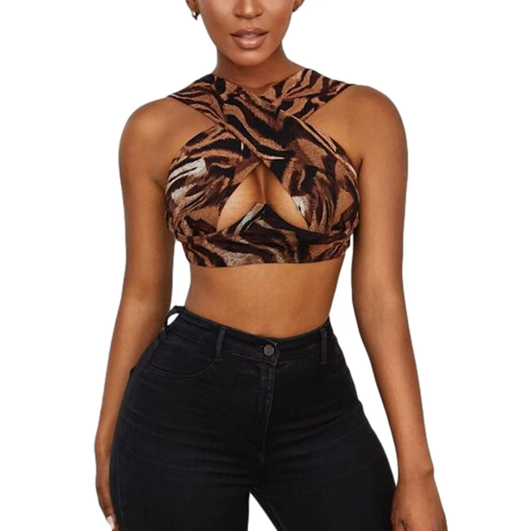 wsevypo Women's Cross Halter Wrap Crop Tops Summer Sexy Sleeveless Cutout Front Tank Tops 2021 New Ladies Bustiers Tube Tops