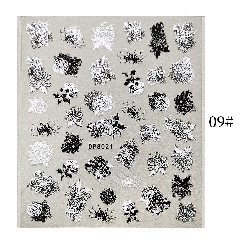 1 Sheet Bronzing Abstract Color Block 3D Nail Sticker Art Letters Design Transfer Sliders Paper DIY Manicuring Wraps