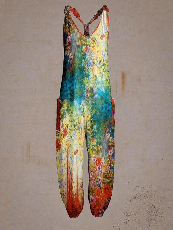 Women Blue & Yellow Abstract Pocket Jumpsuit-Mayoulove