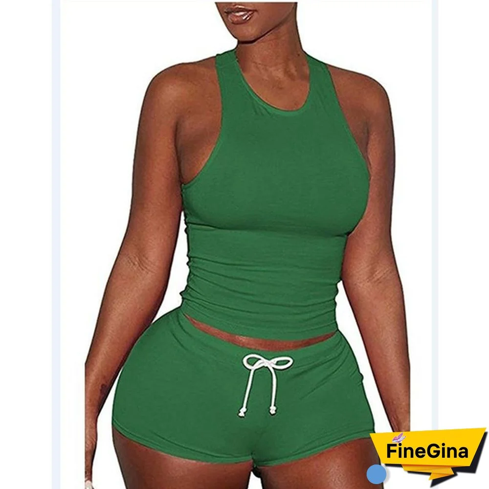 New Women Slim Loose Outfits Crop Top Short Sorts Drawstring Pants Casual Running Jumpsuits Yoga Rompers