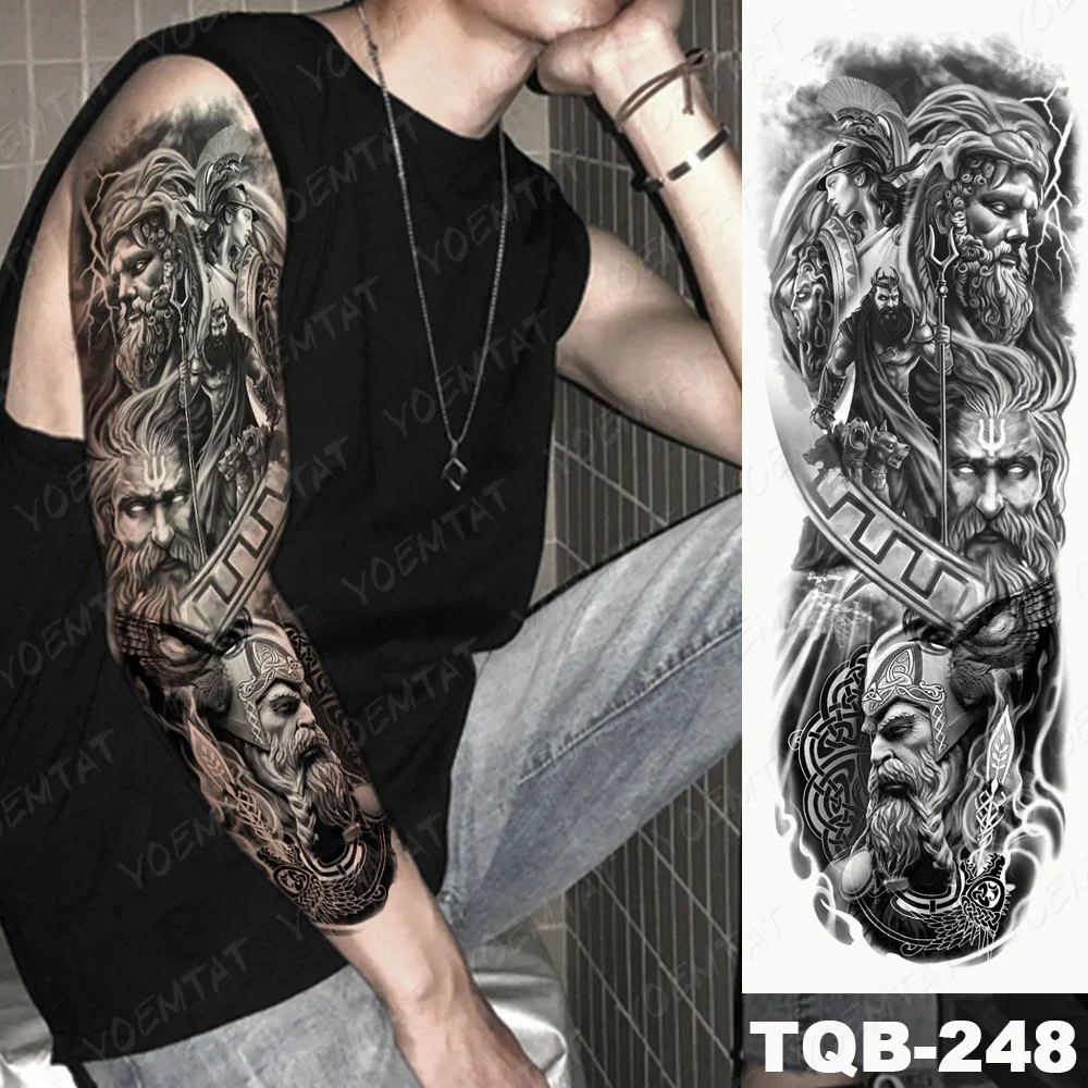 Sdrawing Arm Sleeve Tattoo Tiger Palm Lighthouse Waterproof Temporary Tatto Sticker Compass Beach Body Art Full Fake Tatoo Men