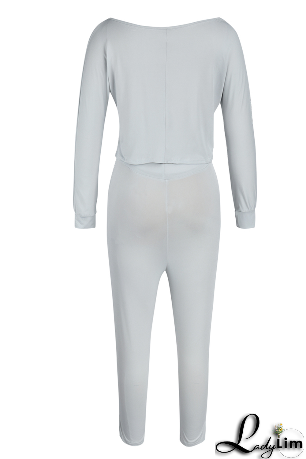 Gray White Fashion Print Patchwork One Shoulder Long Sleeve Two Pieces