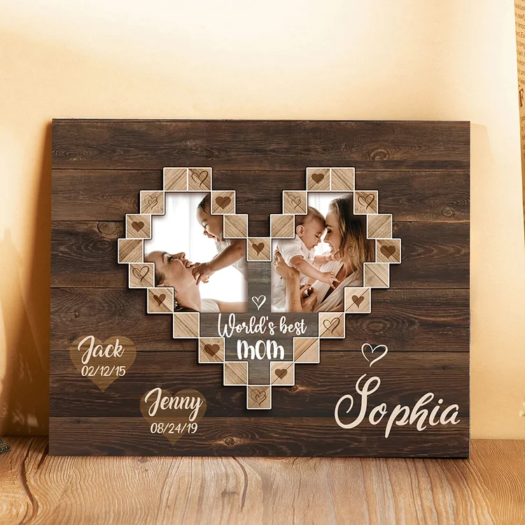 Mother Picture Board Personalized Photo Keepsake With 2 Kids Names Wood Signs Photo Frame Gifts For Mom