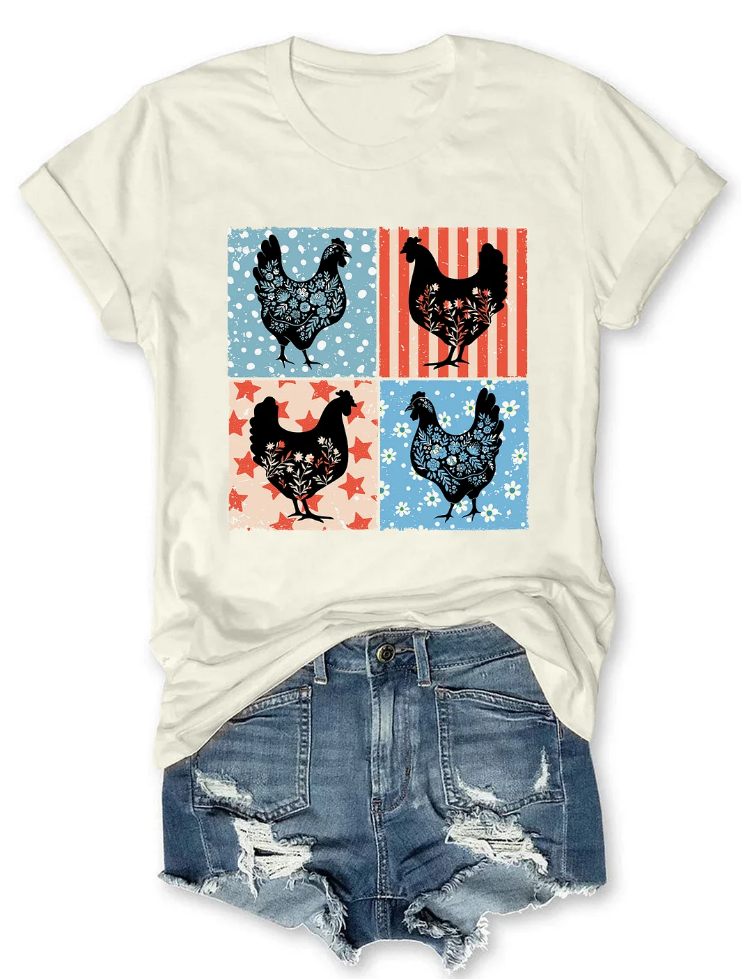 Floral Chicken 4th of July T-shirt