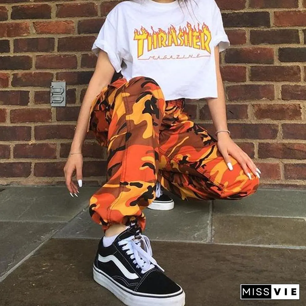 High Waisted Camouflage Cargo Trousers Camo Pants